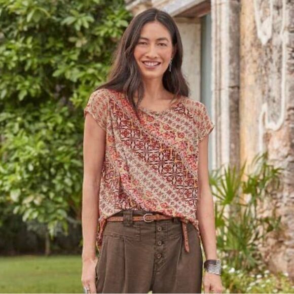 Sundance josette linen short sleeve top small bohemian Drapey top - Picture 2 of 7